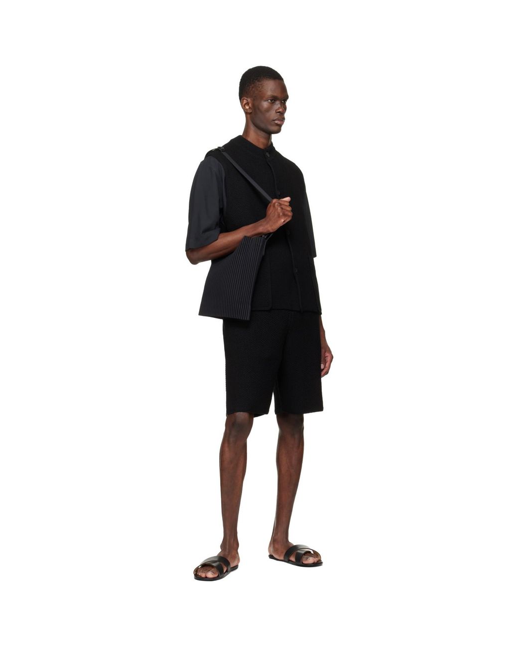Homme Plissé Issey Miyake Black Rustic Knit Vest for men