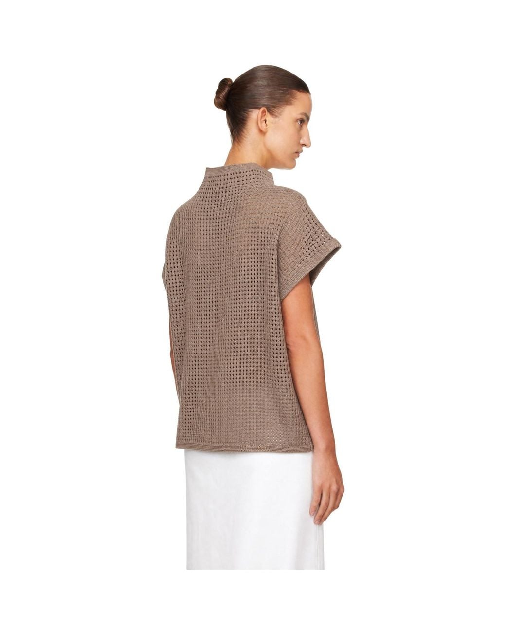 Pleats Please Issey Miyake Brown Taupe Dot Knit Top