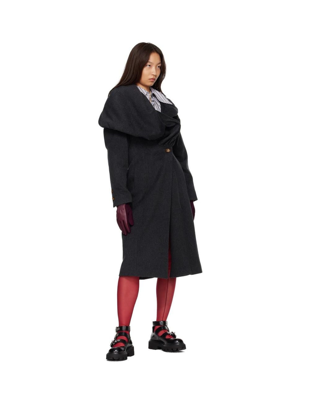 Vivienne Westwood Purple Burgundy Leather & Wool Gloves