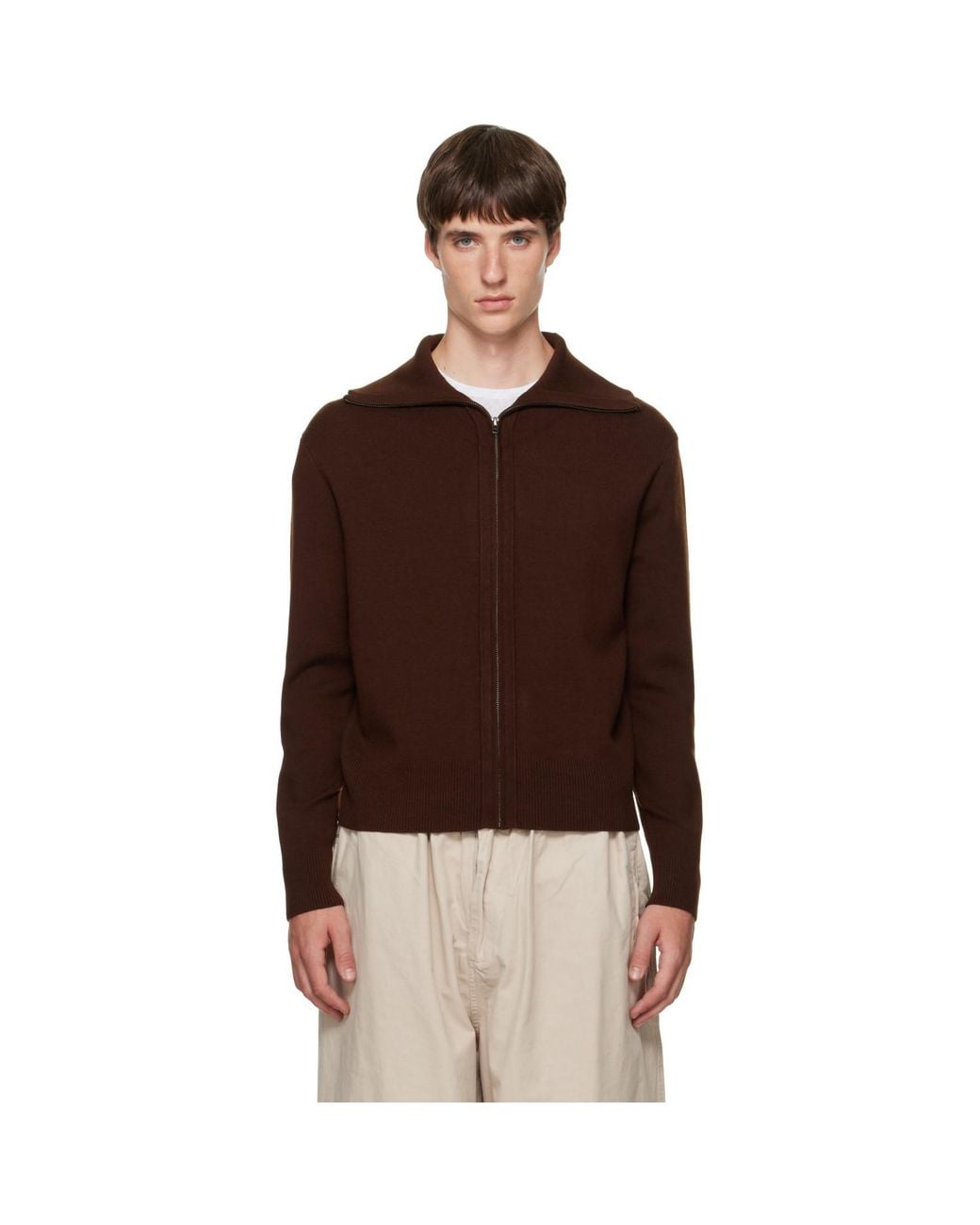 Entire studios Brown Knit Zip Up Cardigan for men