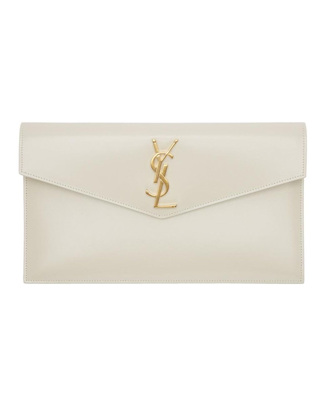 Uptown leather clutch bag Saint Laurent White in Leather - 32827617