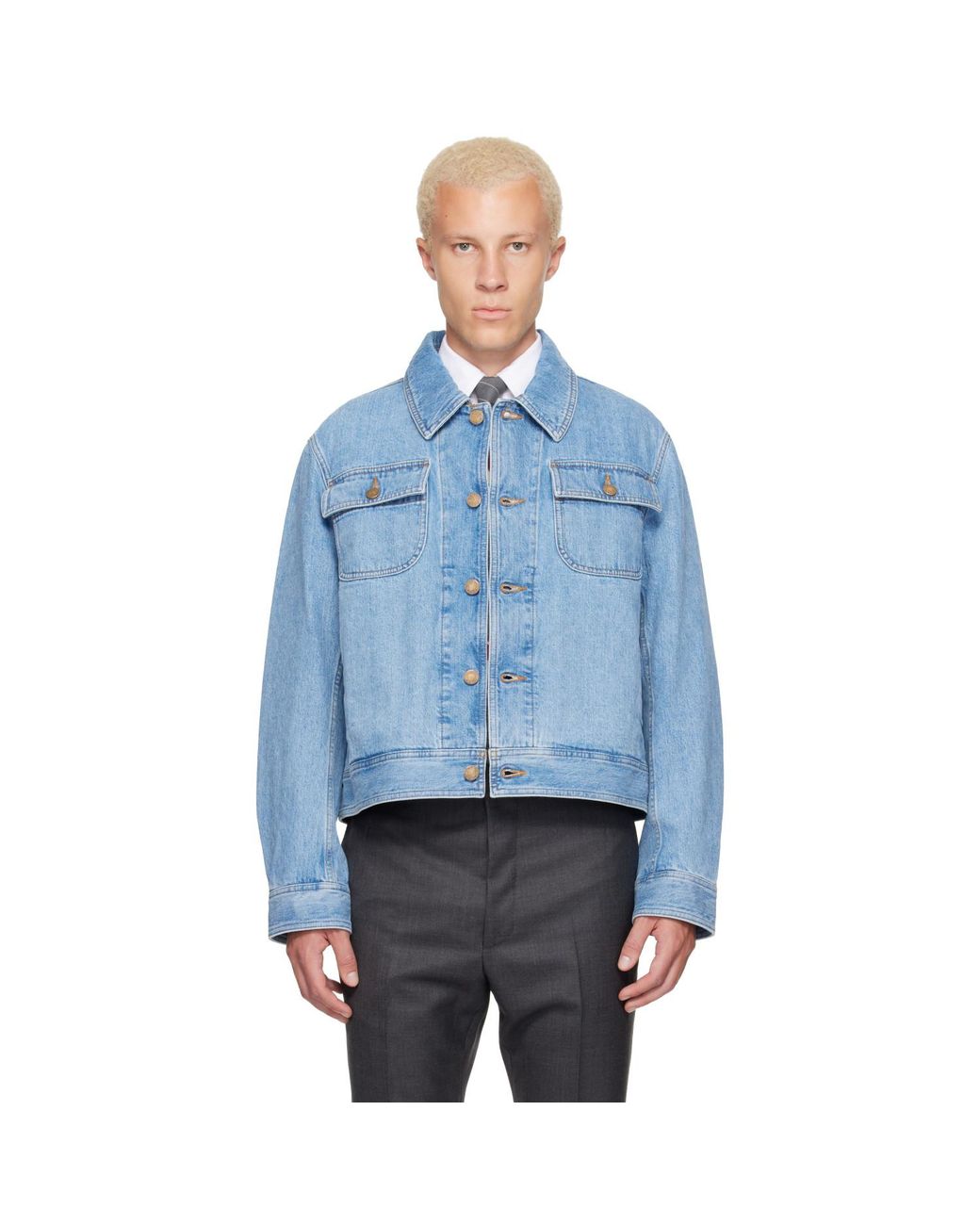 Thom Browne Blue Selvedge Backstrap Utility Denim Jacket for men