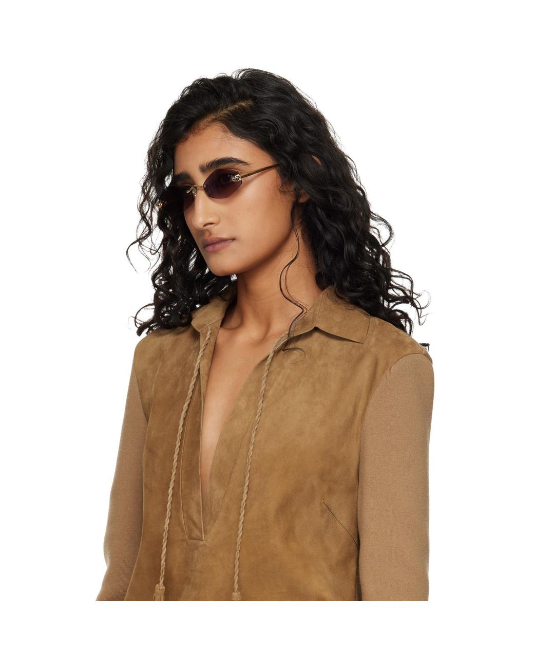 Cartier Black 'Panthère De Geometric Rimless Sunglasses