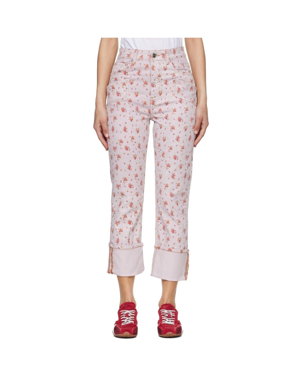 Ganni Pink Printed Capri Slim Jeans