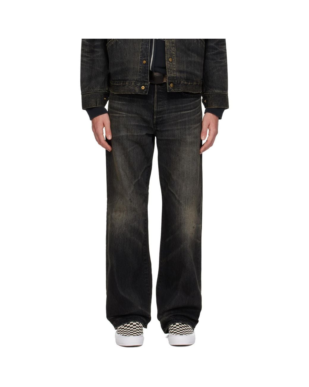 KAMIYA Black Distressed Straight Jeans for men