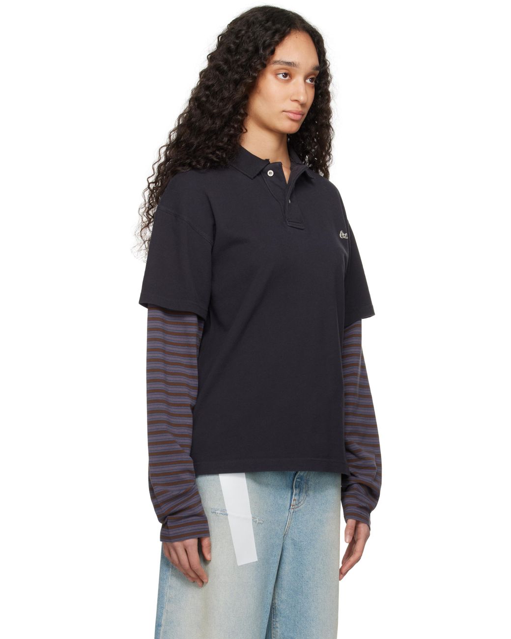 トップス 25ss ERL DOUBLE SLEEVE POLO T-SHIRT ERL Double Sleeve Polo T-Shirt | Black | SVD USA