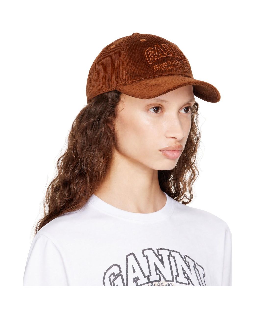 Ganni Brown Corduroy Cap