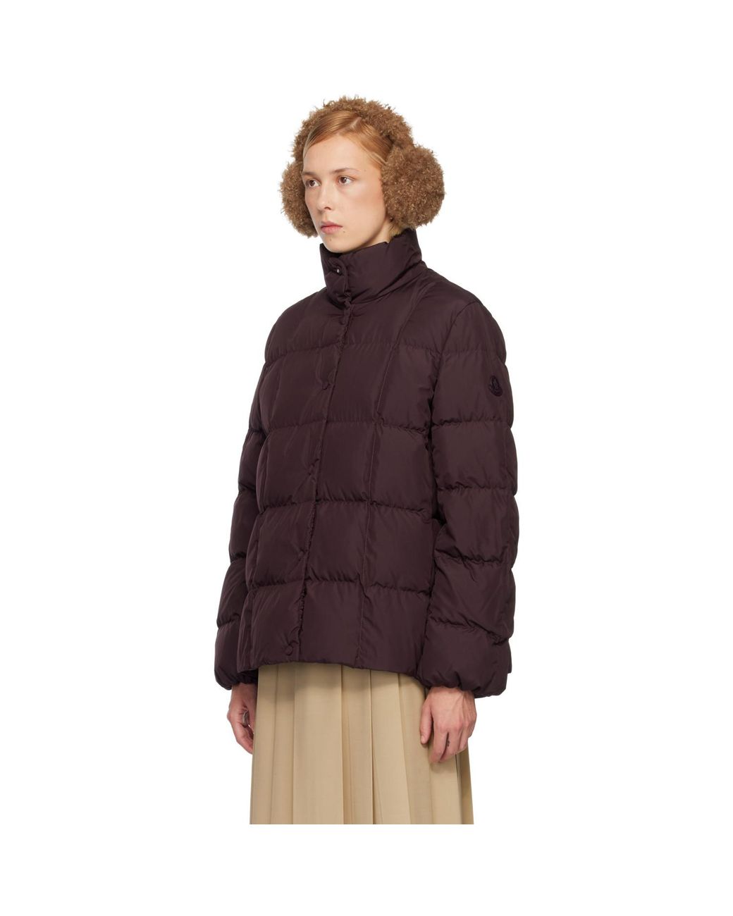 Moncler Purple Burgundy Cochevinne Square-Quilted Short Down Jacket