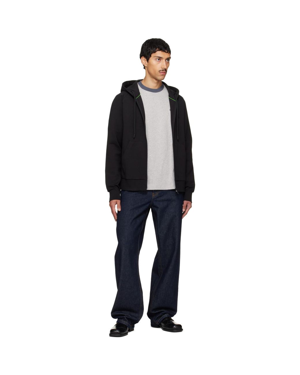 Boss Black Puff Logo Stretch-Cotton Zip-Up Hoodie for men