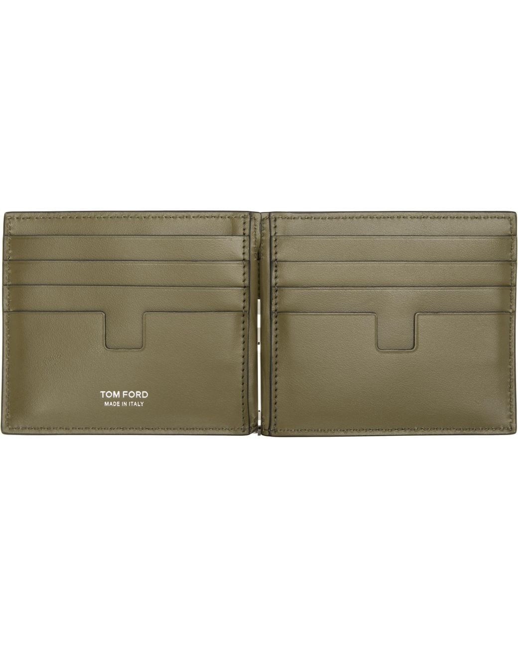Tom Ford Green Khaki T Line Money Clip Wallet for men