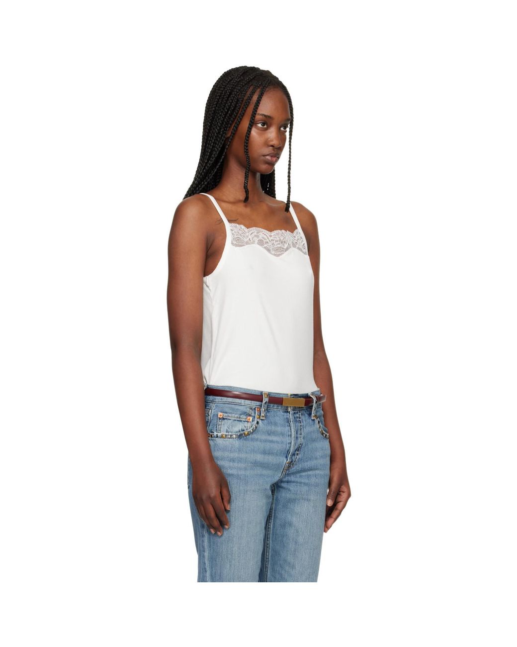 Re/done Black Off- Lace Ribbed Camisole