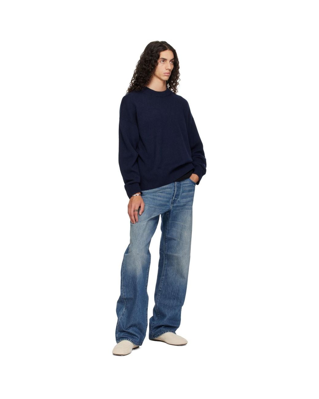 YACAIA Blue Y-0008 Oversized Merino Cashmere Sweater for men