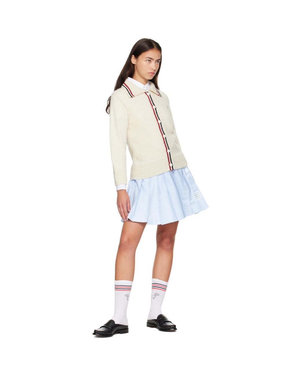 Thom Browne White Off- Donegal Rwb Stripe Hector Pointelle Cardigan