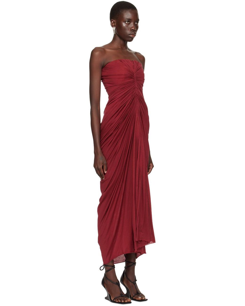 rick owens burgundy round neck midi dress Mid Length Dresses for Women and breezy midi silhouette Unique Vintage Plus Size Burgundy