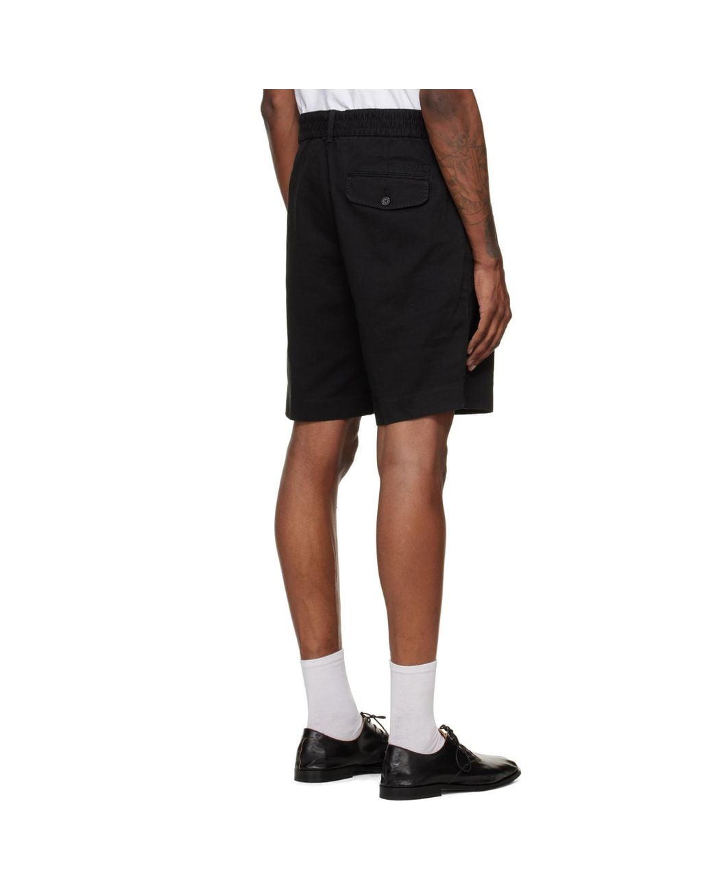 HUGO Black Straight-Fit Mercerised Cotton Chino Shorts for men