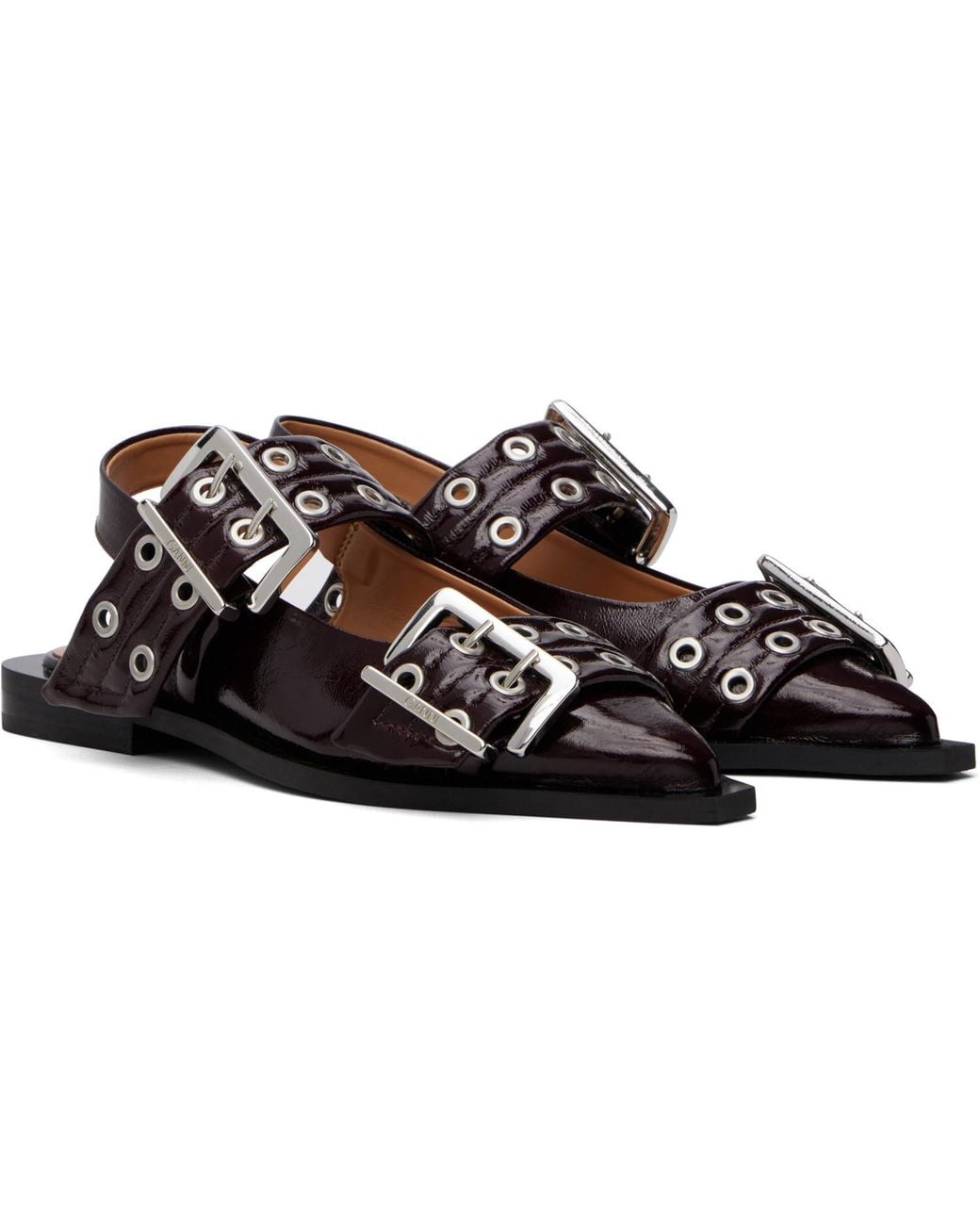 Ganni Black Feminine Buckle Ballerina Flats