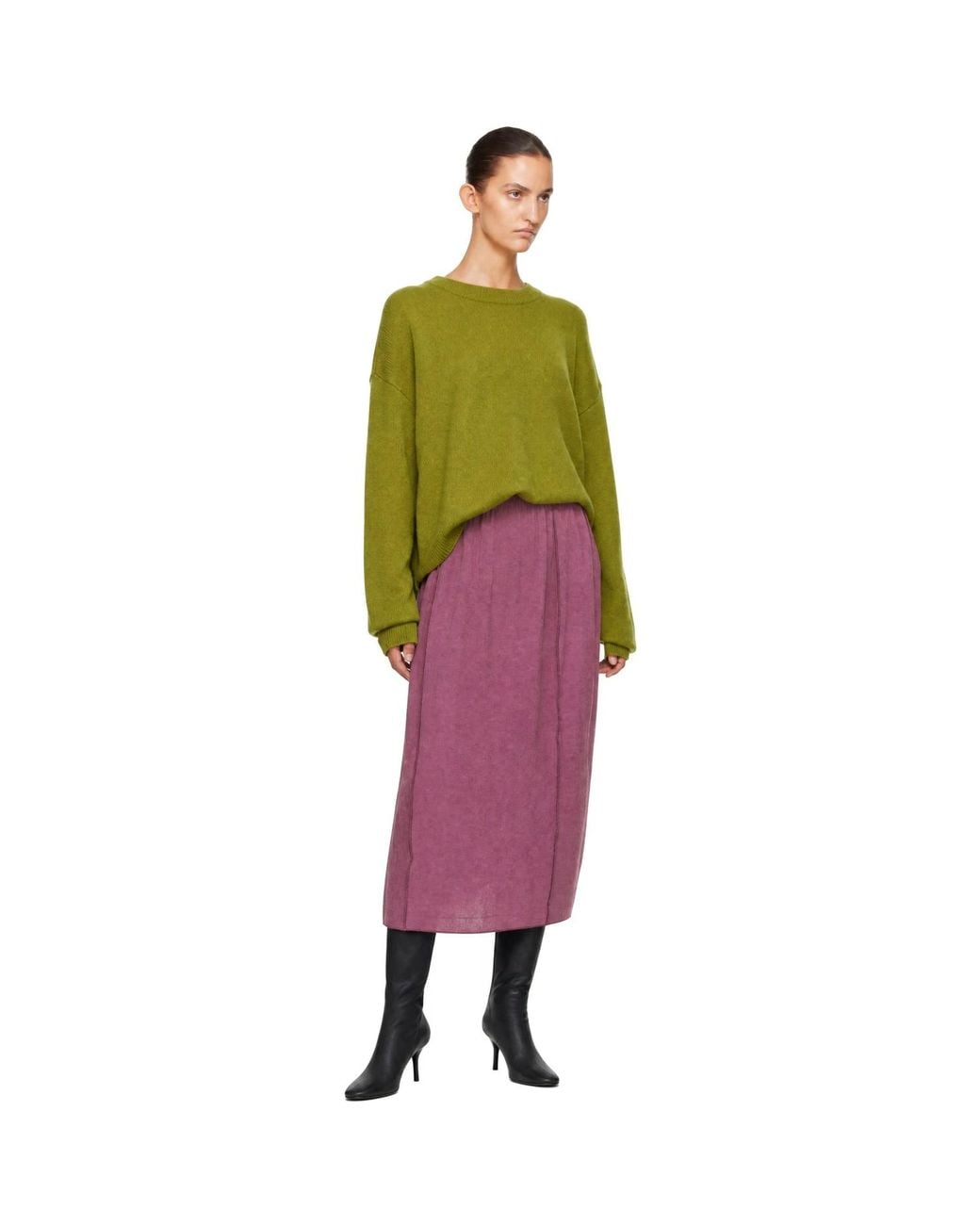 Staud Green Serrano Cashmere Relaxed Crew Sweater