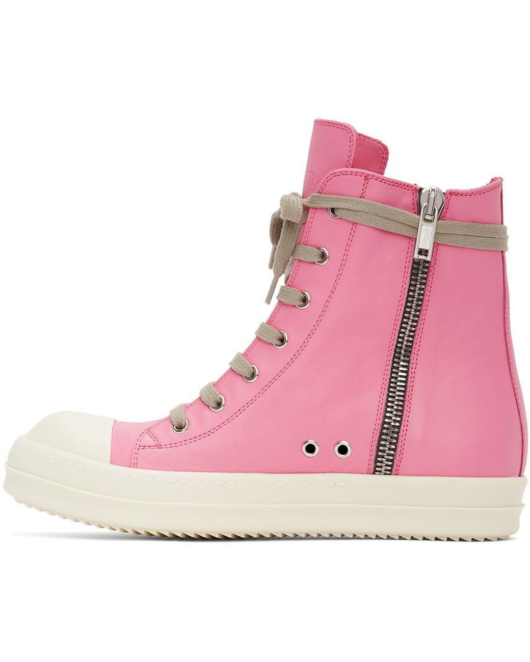 Rick Owens Pink Calfskin High Sneakers 
