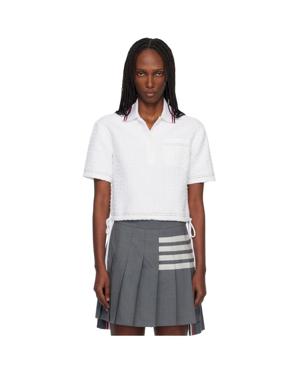 Thom Browne Black Eyelash Ribbon Tweed Drawstring Hem Polo