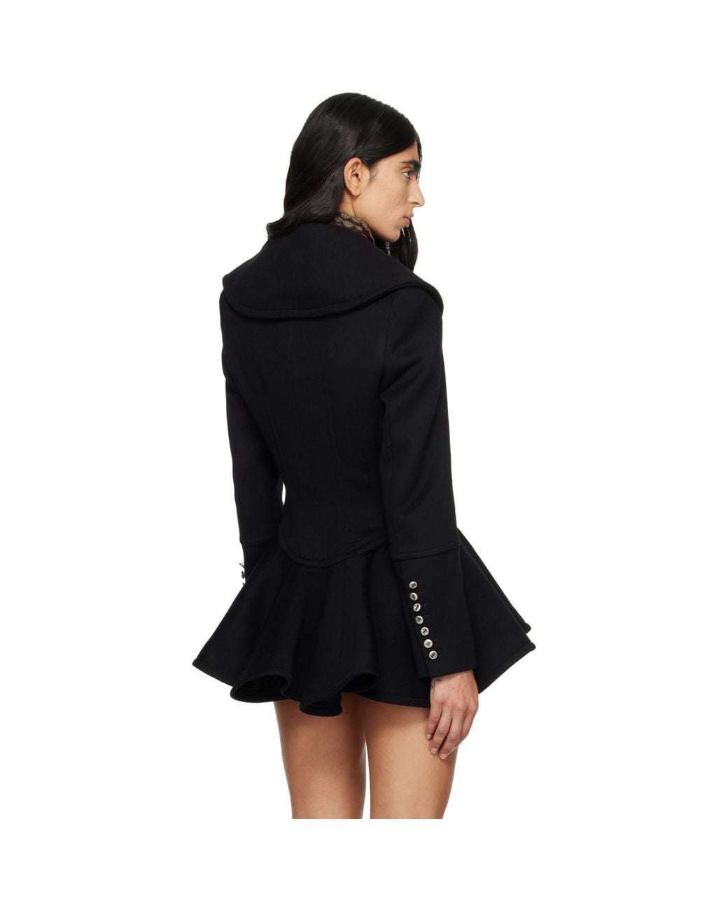 McQueen Black Waterfall Collar Coat
