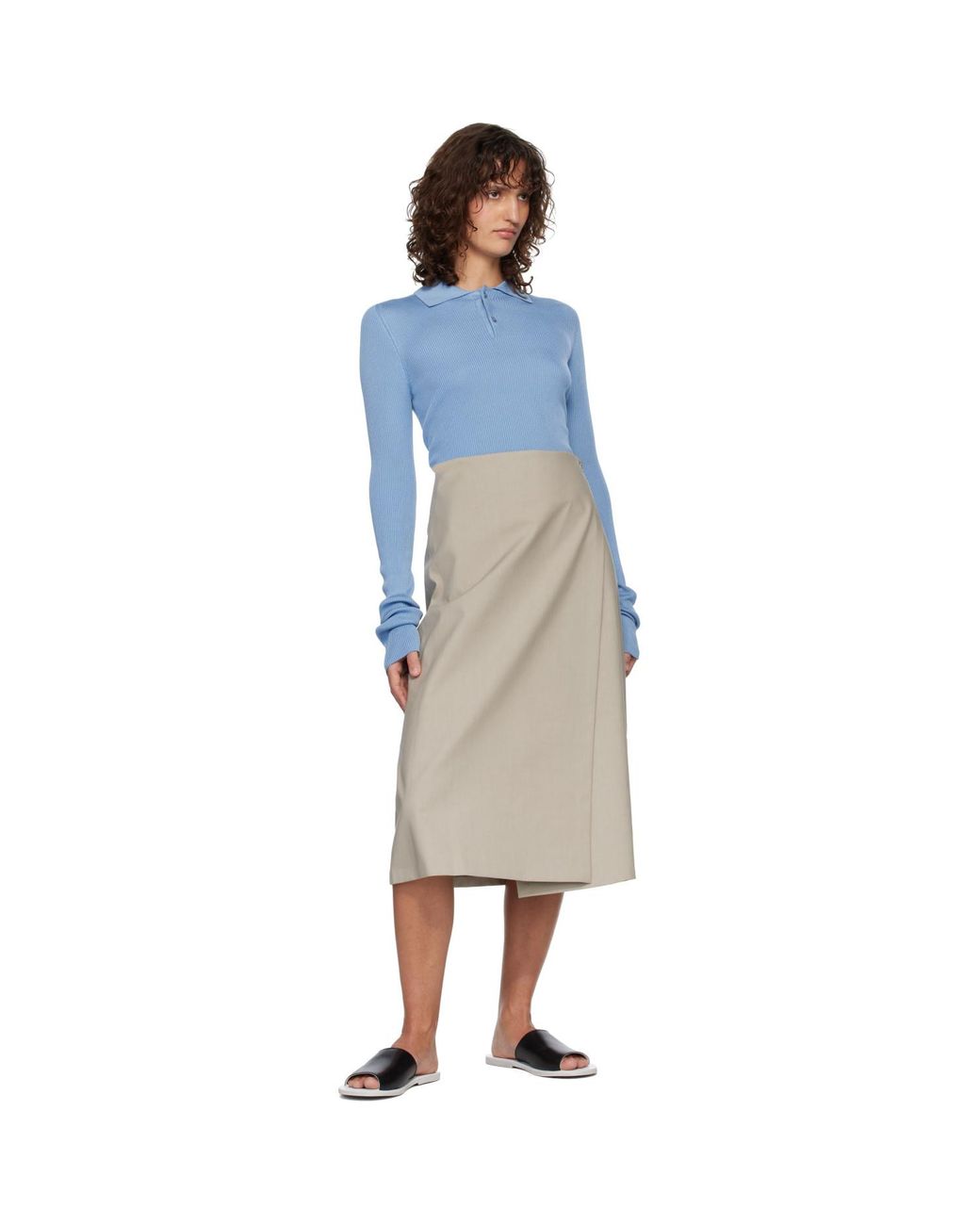 Rier Natural Cotton Bonded Midi Skirt