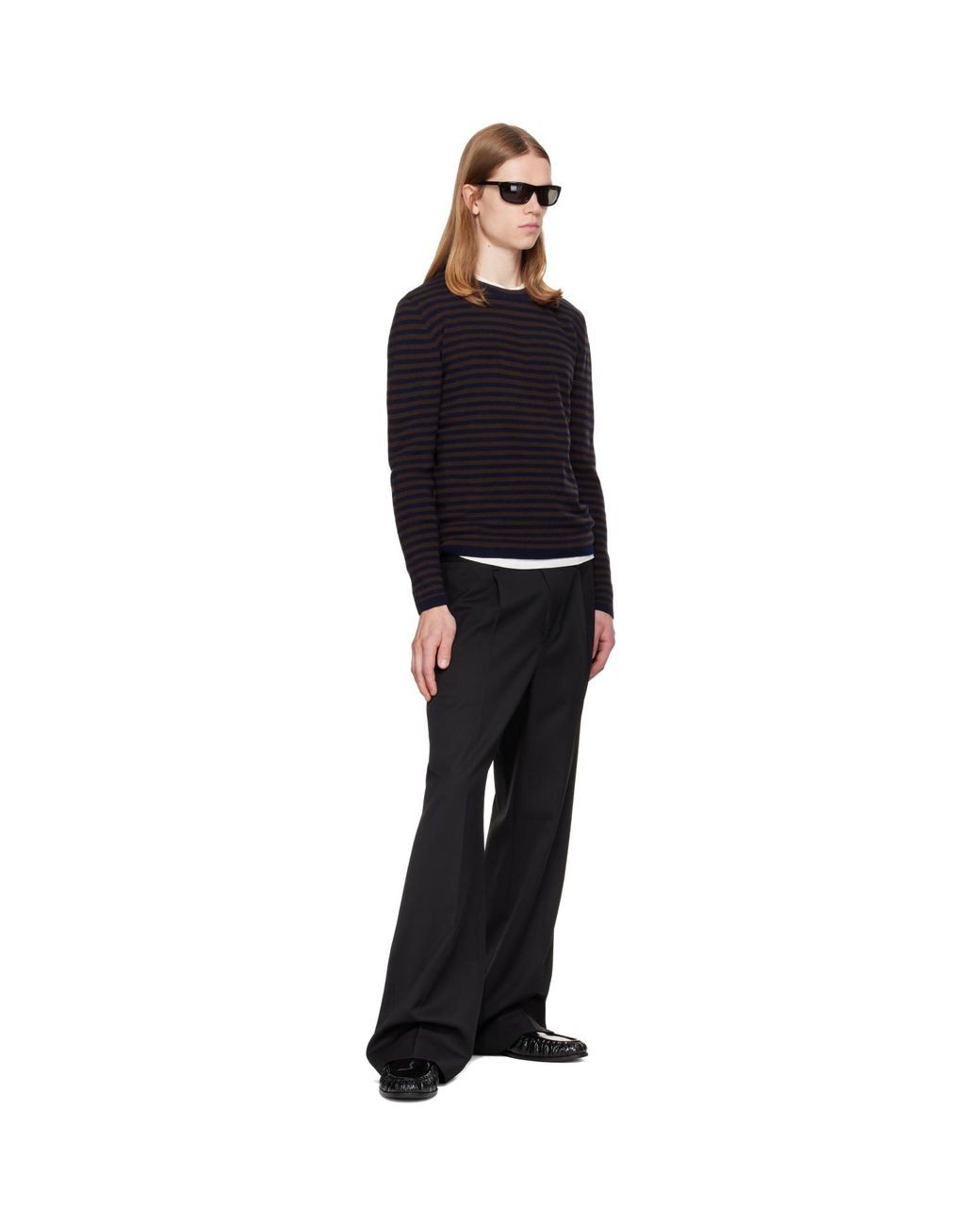 TONYWACK Black Merino Wool Essential Stripe Sweater for men