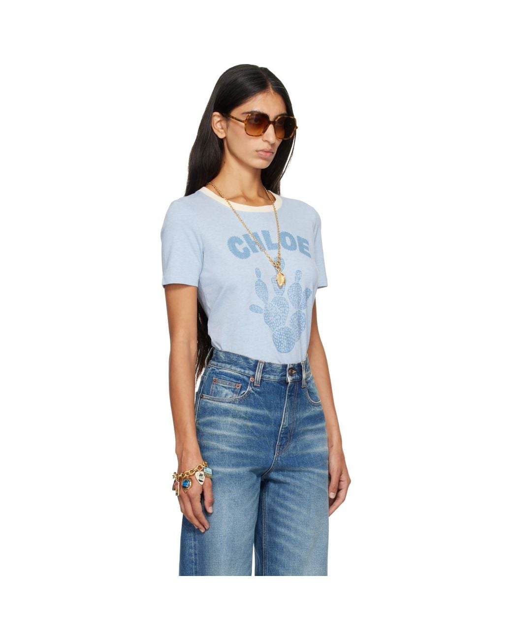 Chloé Blue Cactus Print Cotton Jersey T-Shirt