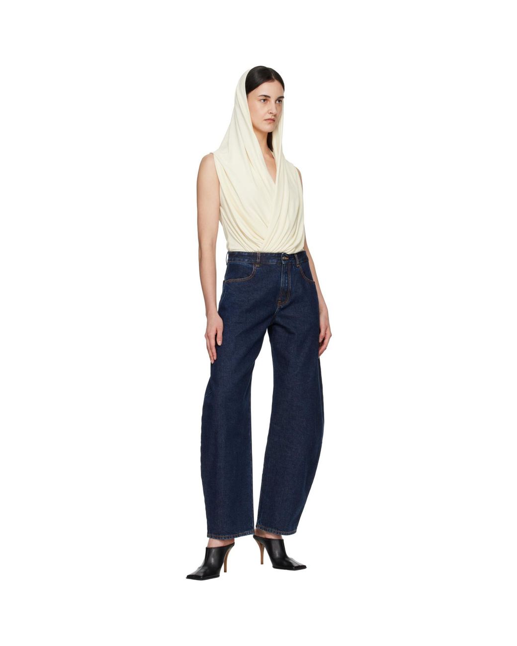 Alaïa Blue Off- Hooded Viscose Bodysuit