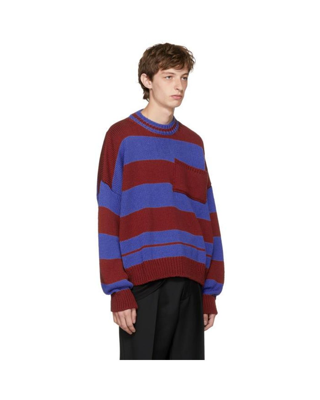 Raf Simons Red & Blue Disturbed Striped Sweater for Men | Lyst