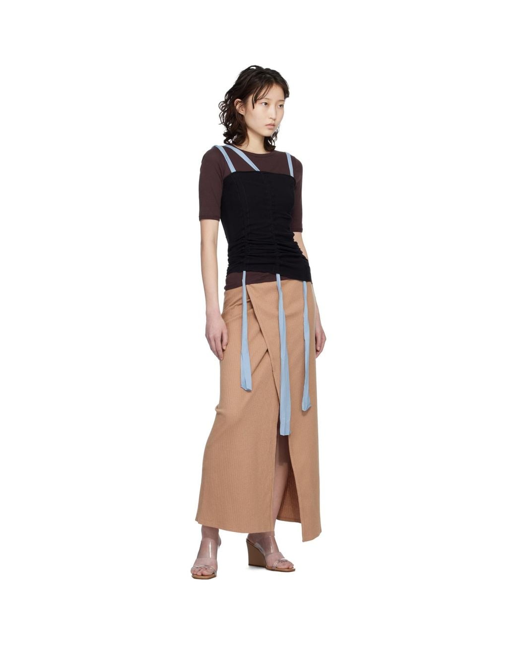 Baserange Black Tan Organic Cotton Fleece Brig Maxi Skirt