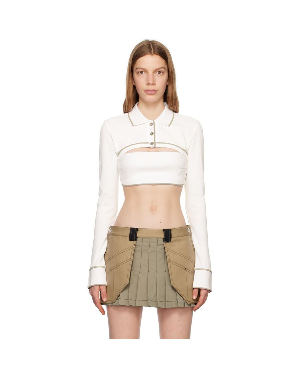 Dion Lee Natural Off-white Shrunken Snap Polo