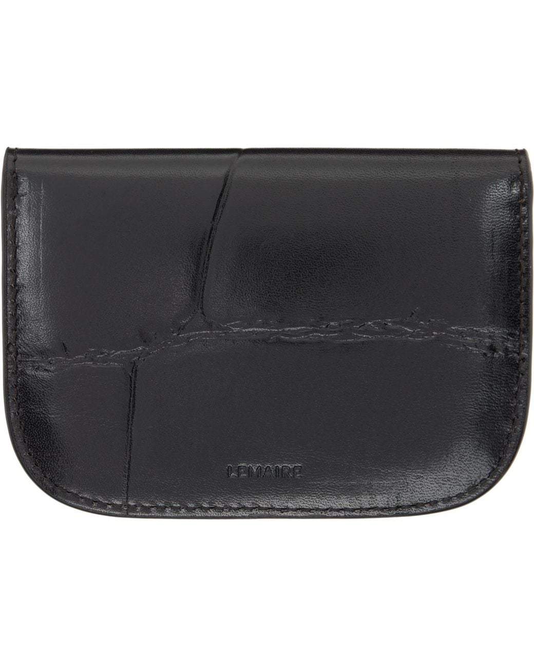 Lemaire Black Soft Tab Card Holder for men