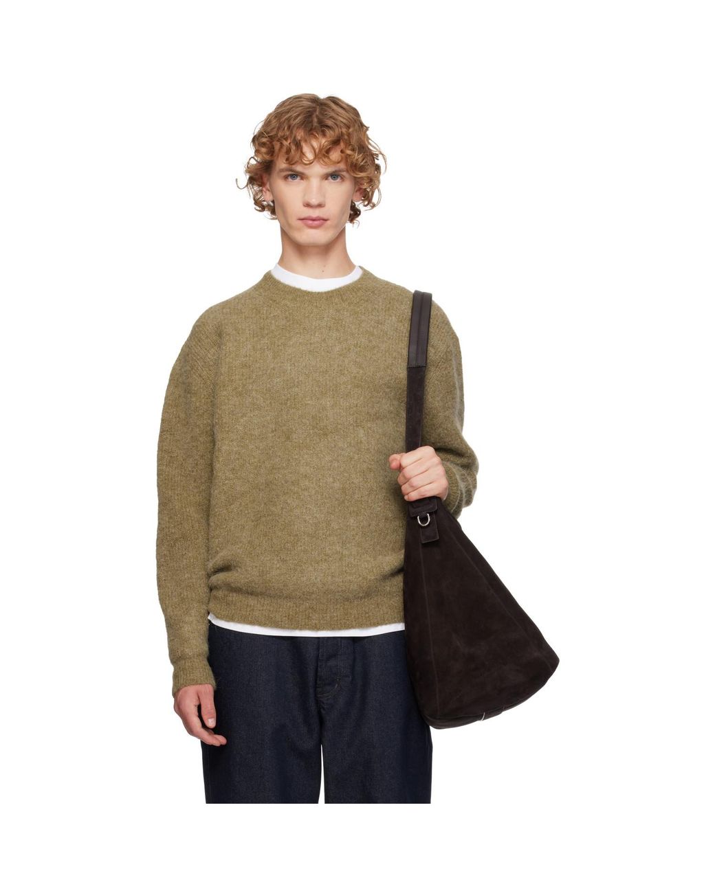 LE17SEPTEMBRE Green Khaki Textured Alpaca Crewneck Sweater for men