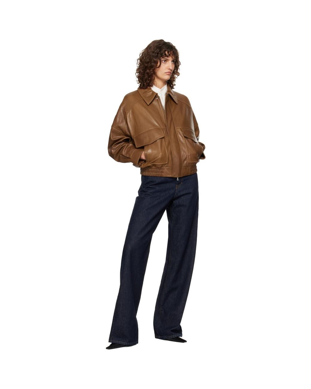 Nour Hammour Blue Runa Soft Leather Bomber Jacket