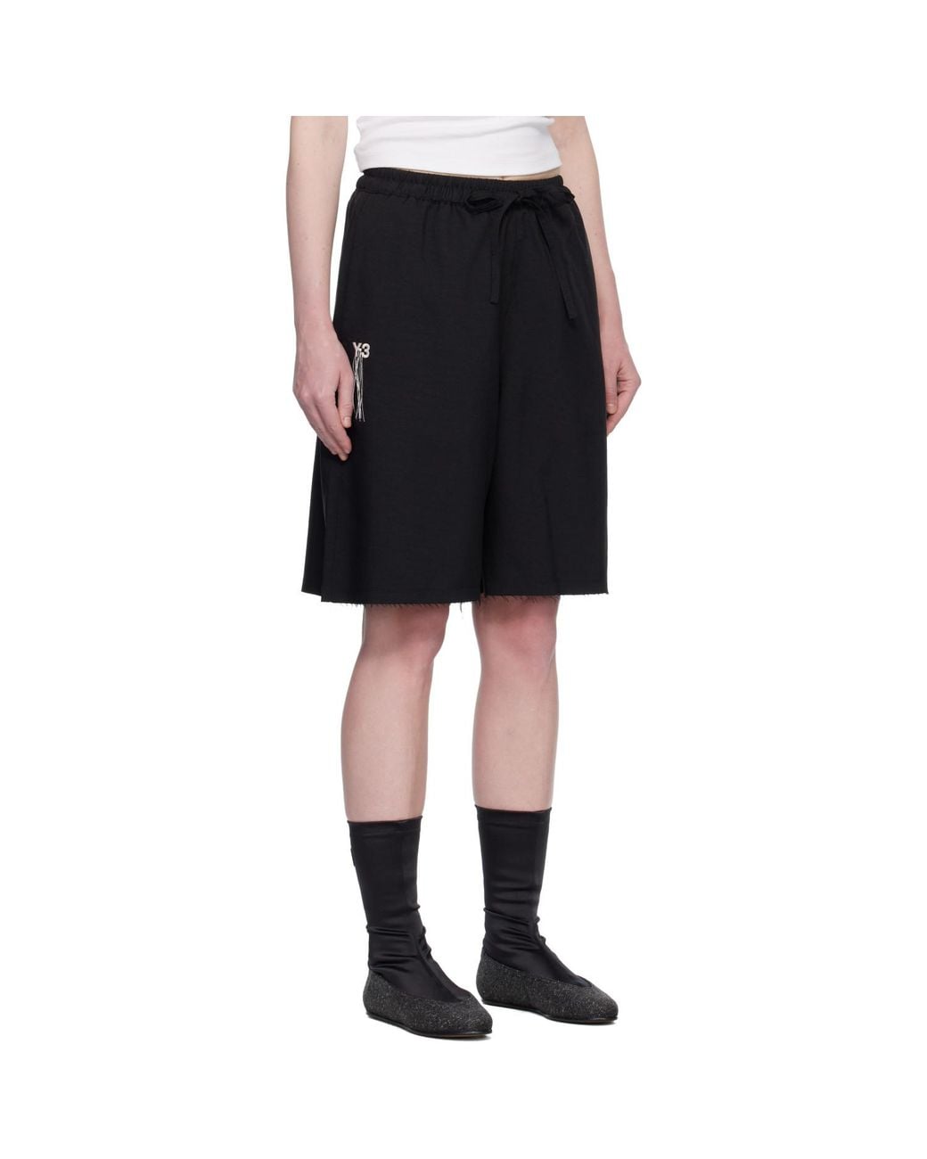 Y-3 Black Sport Uniform Raw Cut 3 Stripes Shorts