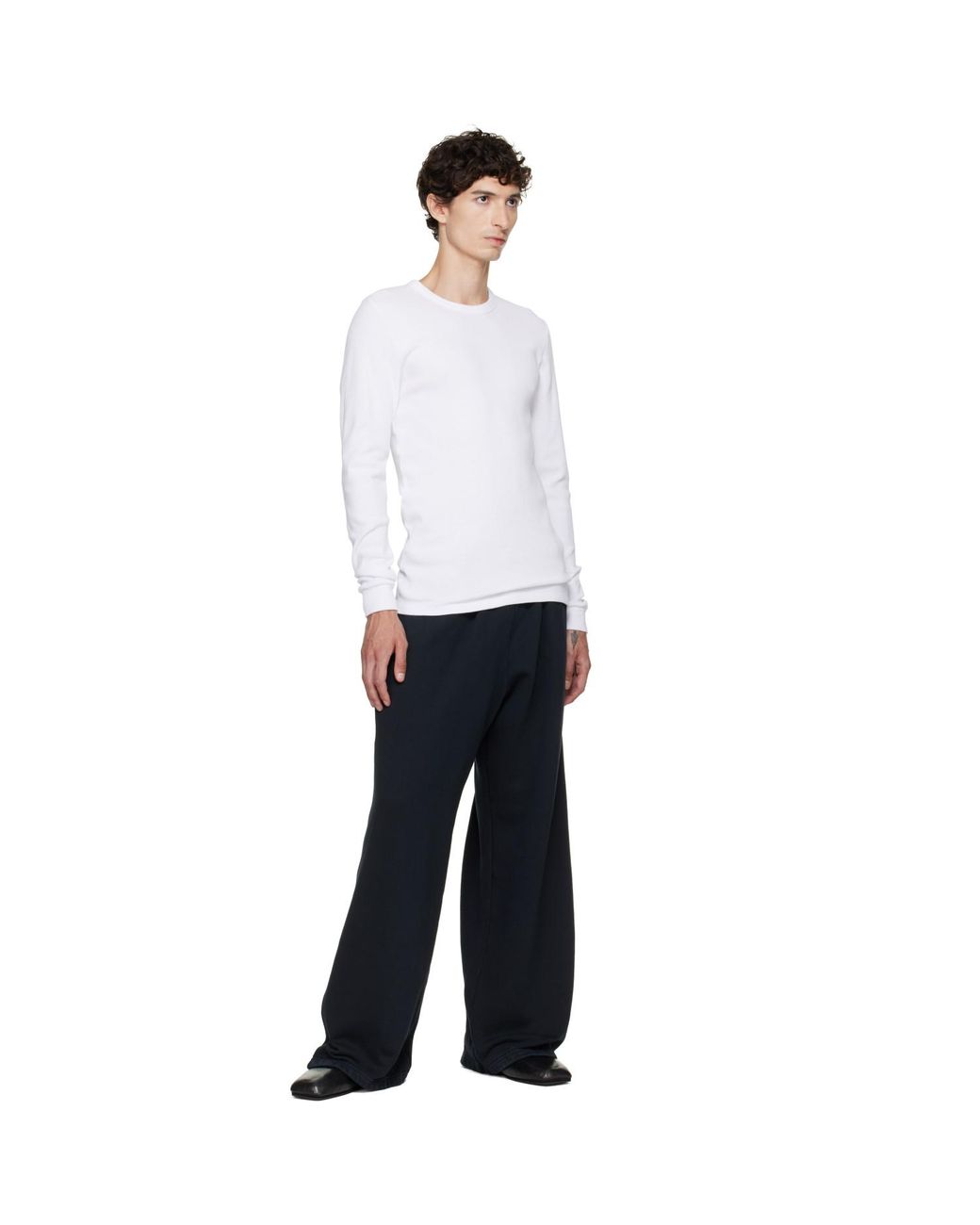 Les Tien White Thermal Fitted Long Sleeve T-Shirt for men