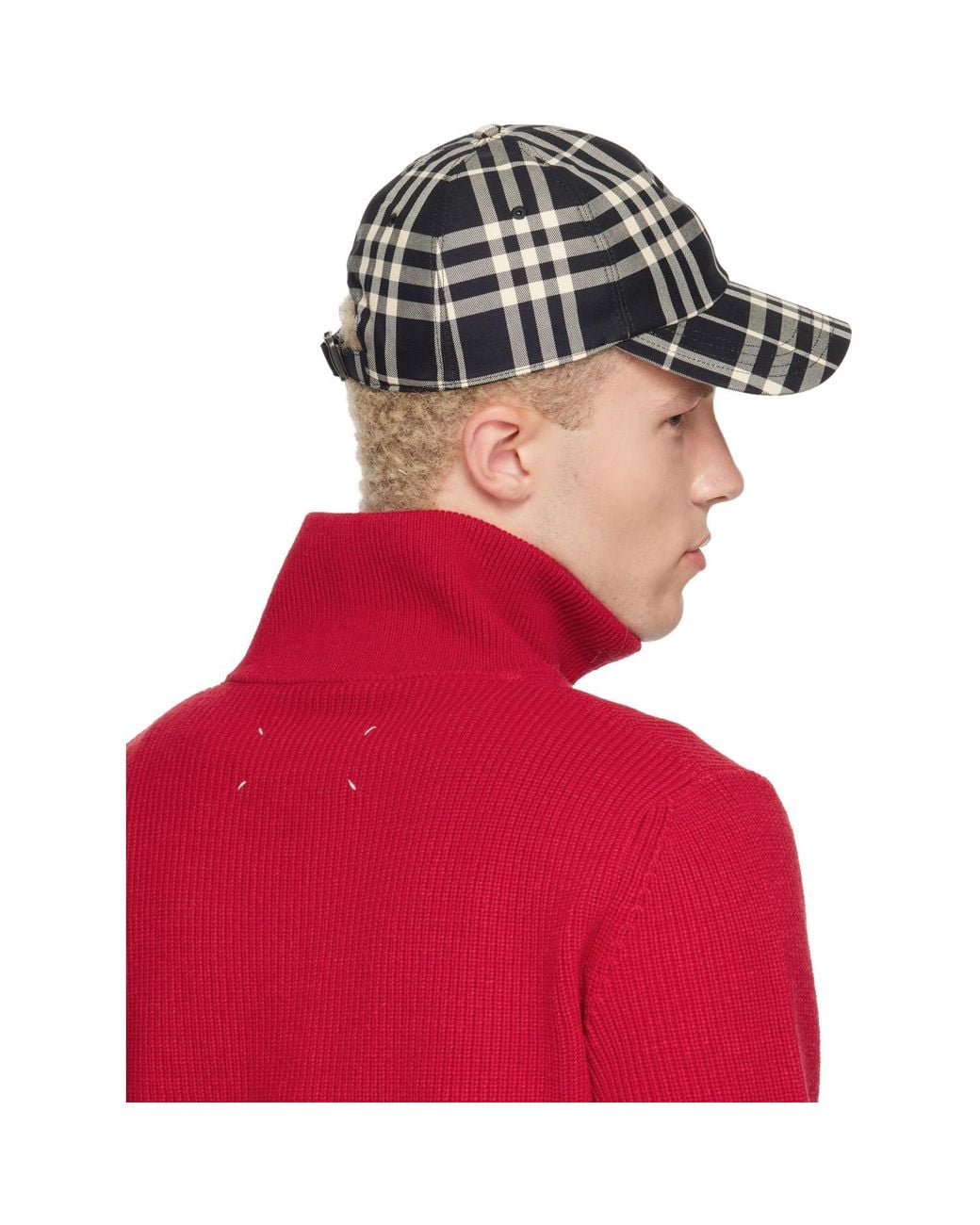 Burberry Red Check Cotton Baseball Cap for men