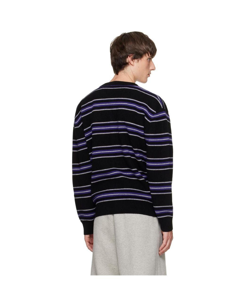 we11done Black Stripe Logo Cardigan for men