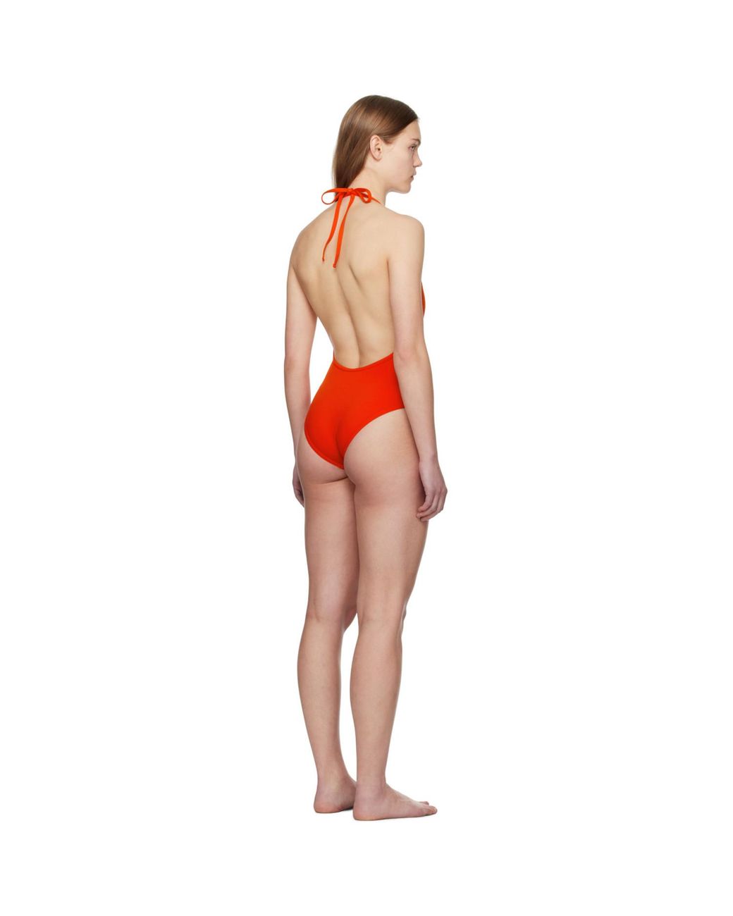 Bottega Veneta Red Stretch Nylon Halter Neck Swimsuit
