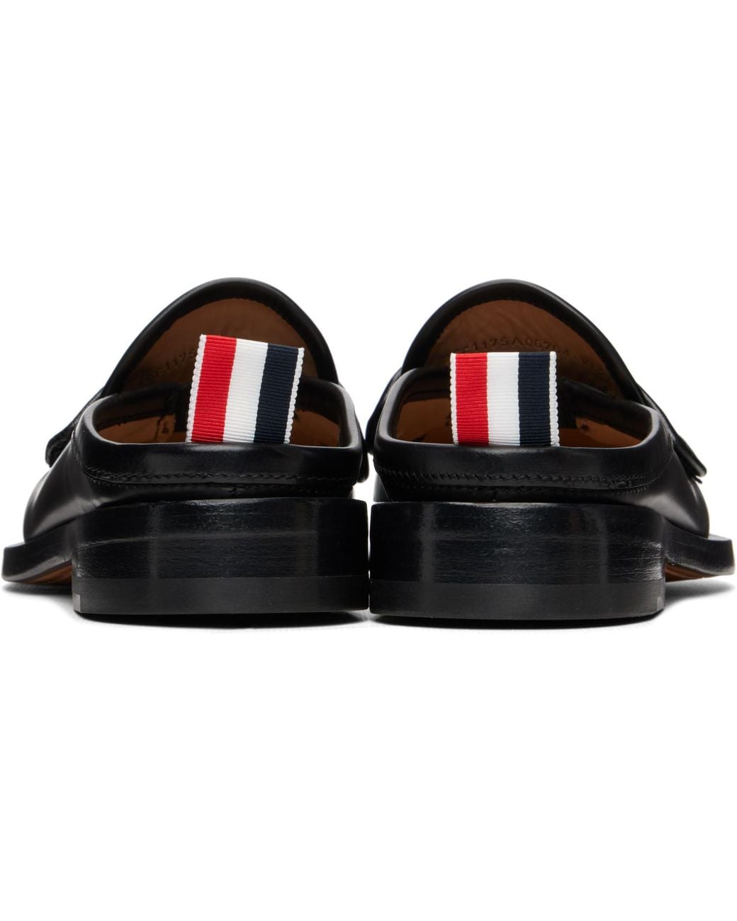 Thom Browne Black Calf Flexible Leather Mule Penny Loafers