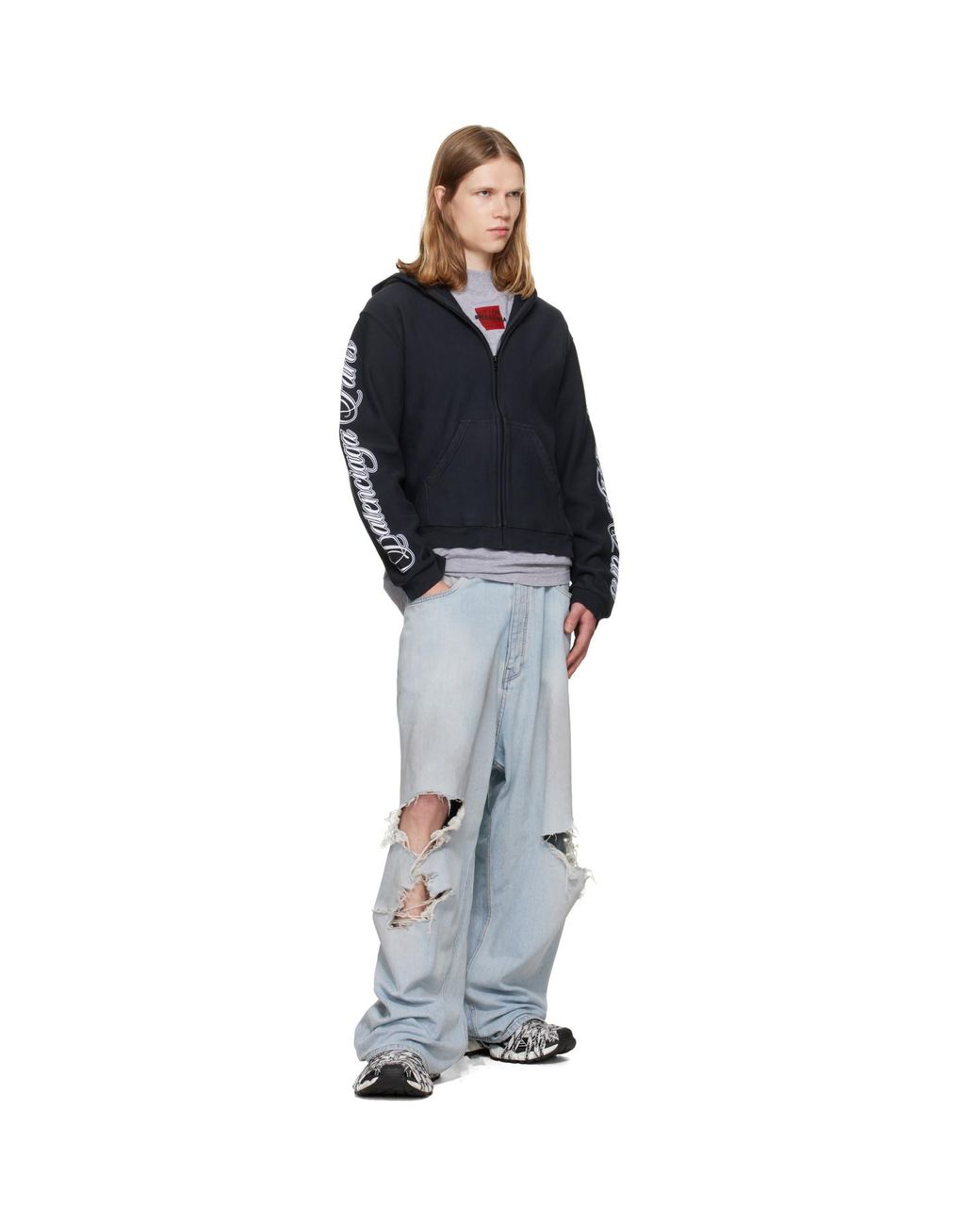 Balenciaga Black Cursive Zip-Up Regular Fit Hoodie for men