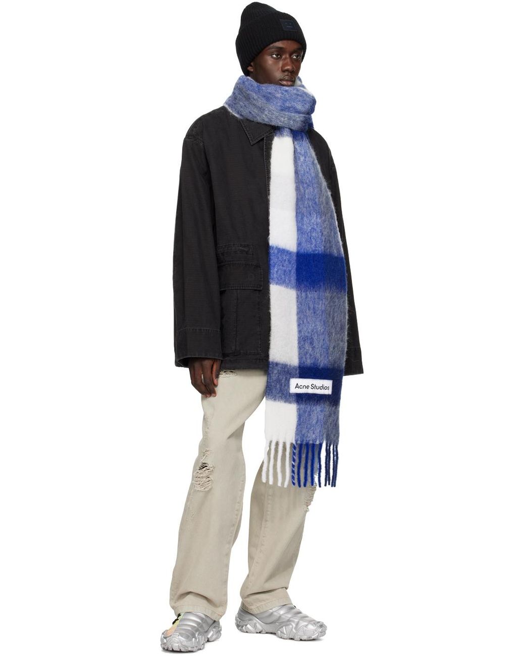 メンズ Acne Studios ブルー&ホワイト チェック マフラー ブルー メンズ Acne Studios ブルー&ホワイト チェック マフラー ブルー