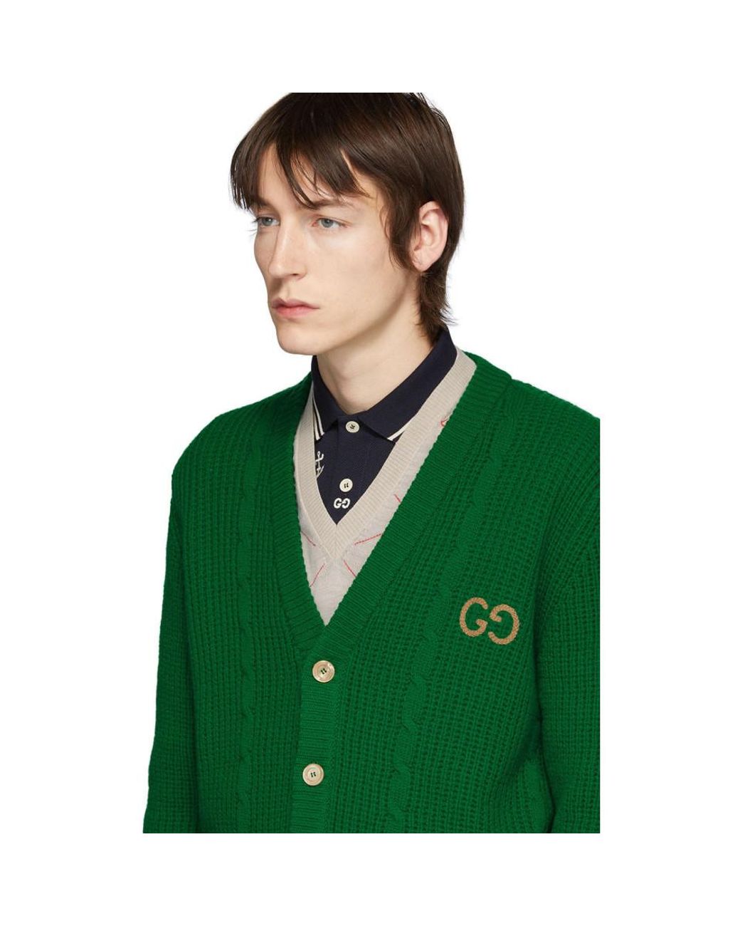 green wool cardigan