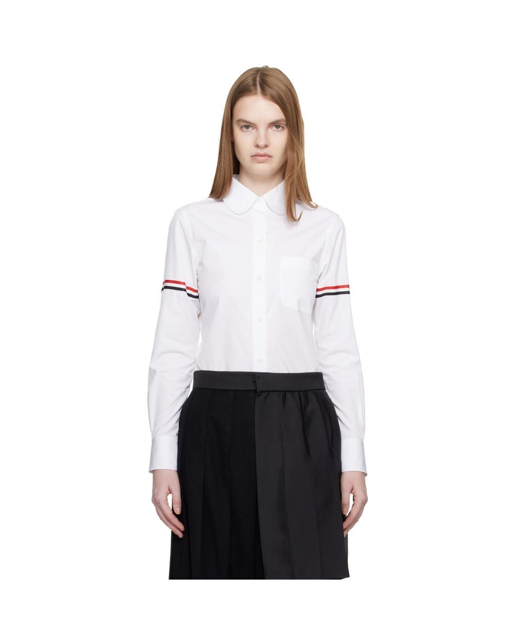 Thom Browne White Poplin Armbands Classic Round Collar Shirt