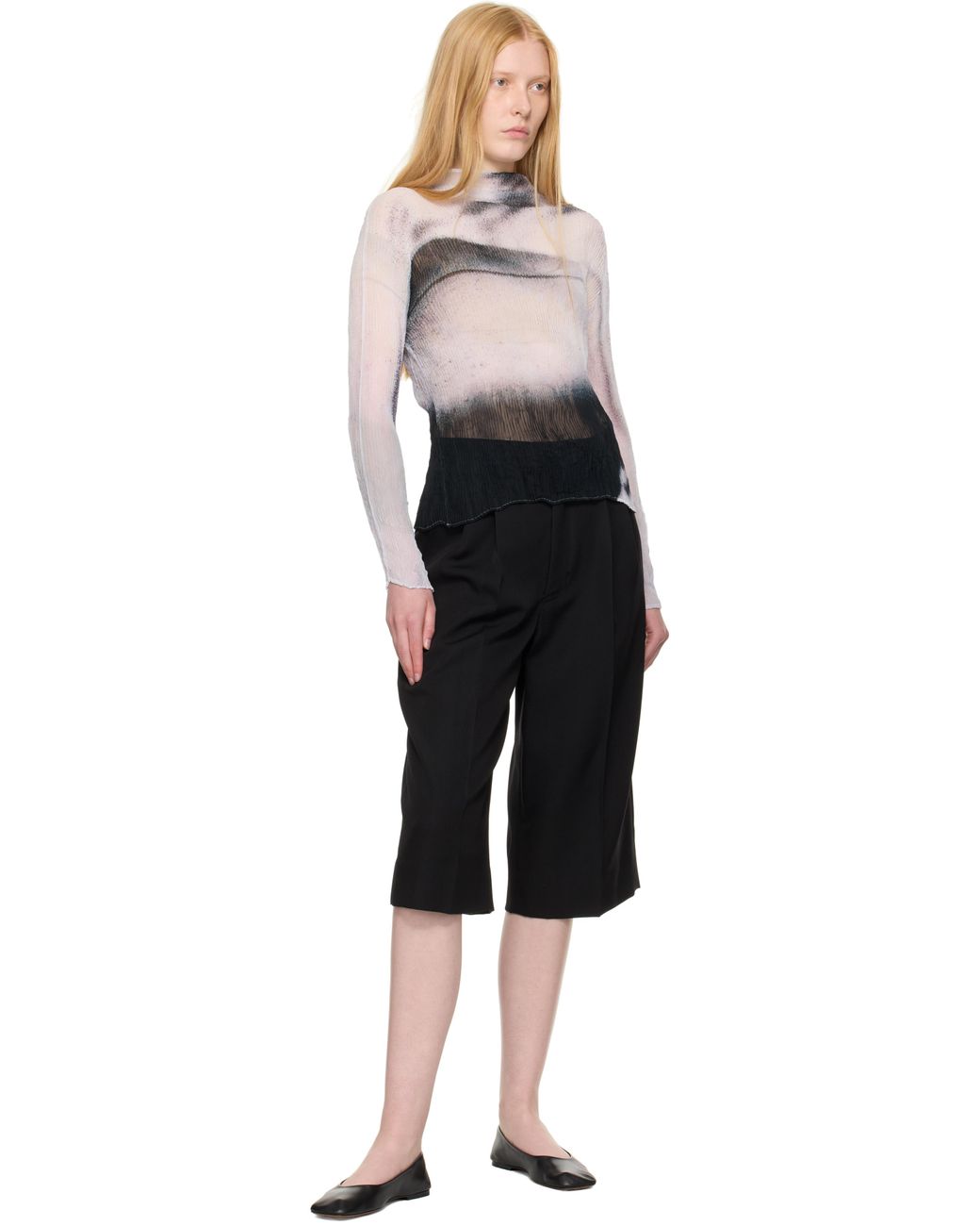 Issey Miyake Shadow Study Pleats Chiffon Twist Turtleneck in Black Issey Miyake Shadow Study Pleats Chiffon Twist Turtleneck in Black