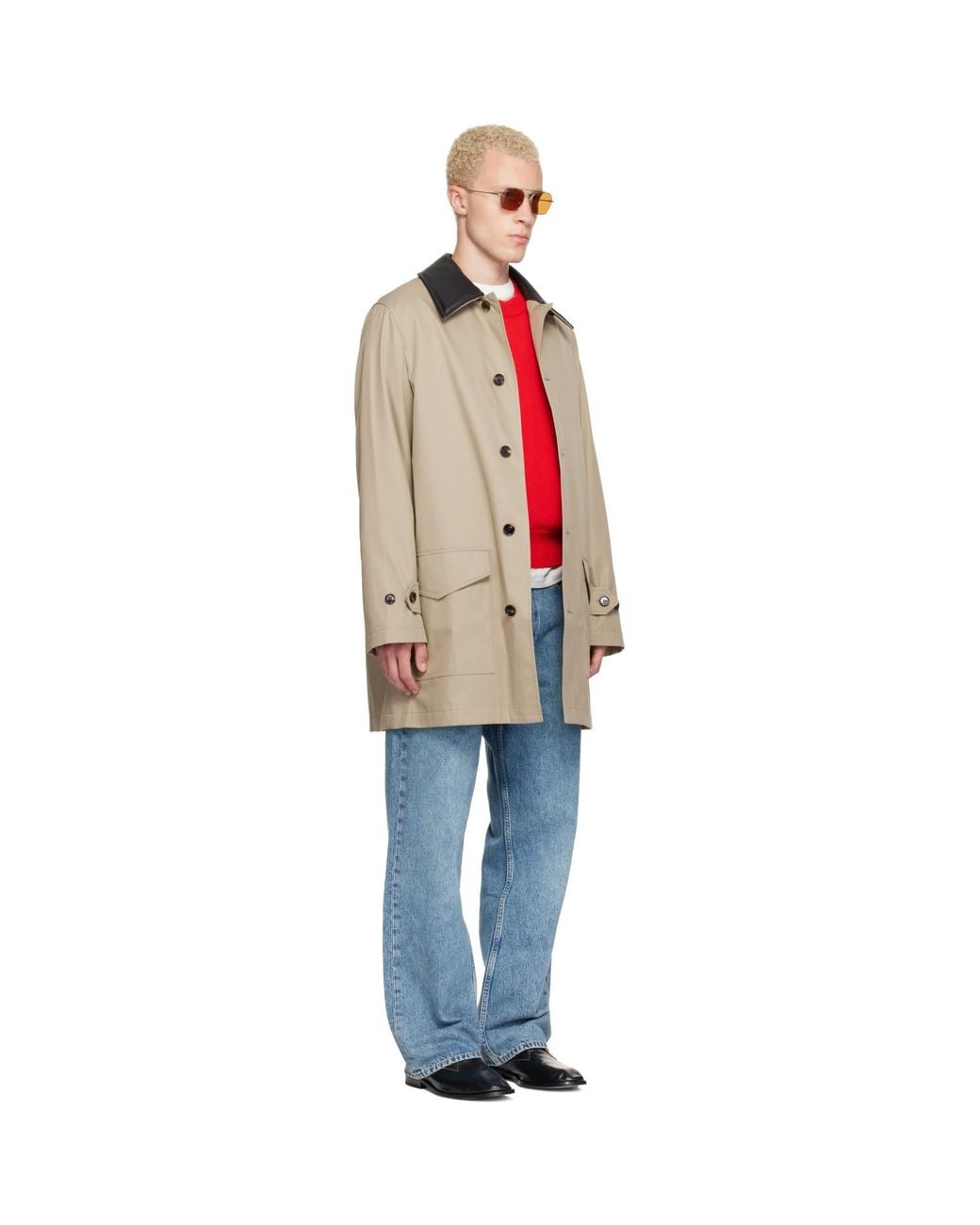 Burberry Multicolor Mid-Length Leather Collar Meadowbank Car Coat for men
