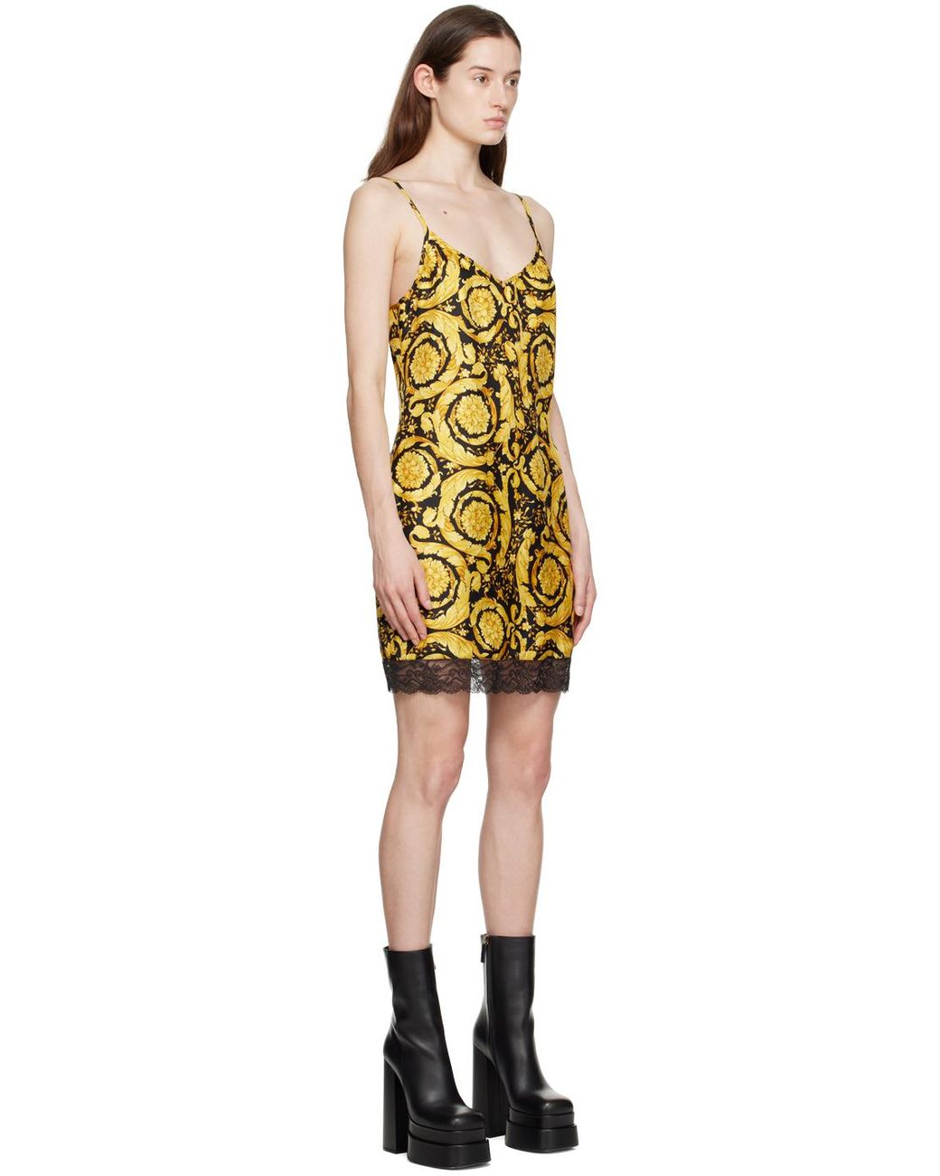 Robe courte doré à motif baroque Versace en coloris Noir | Lyst