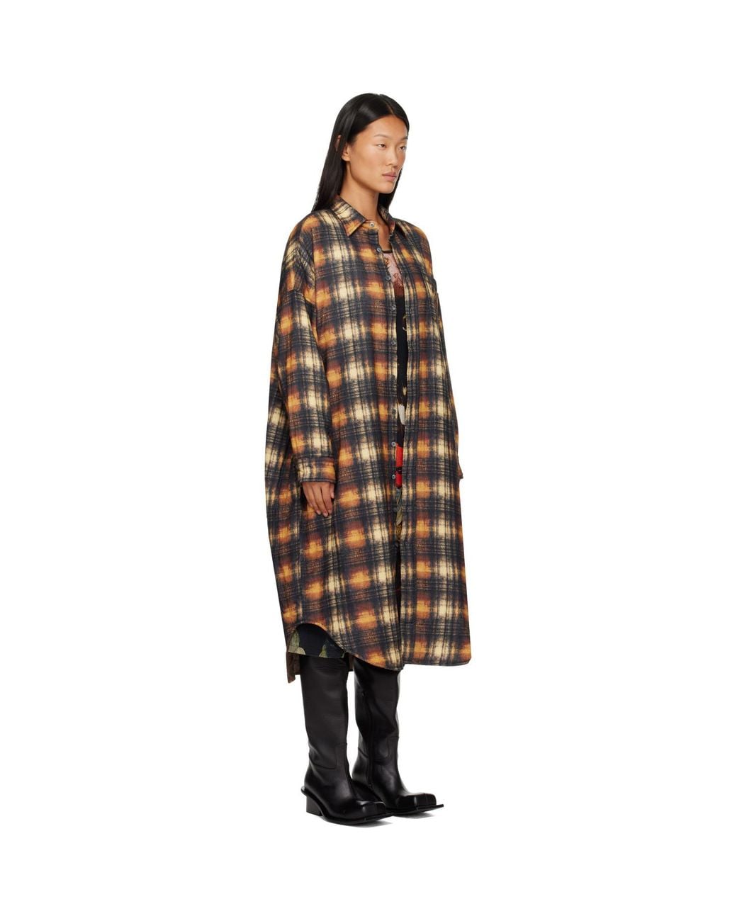 R13 Brown Khaki & Padded Jumbo Shirt Midi Dress