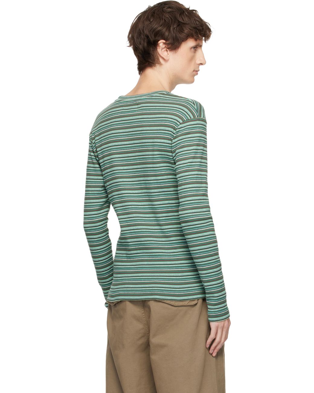 【ERL】GREEN STRIPED LONG SLEEVED TEE M ERL Striped Long Sleeved T-Shirt in Green for Men | Lyst