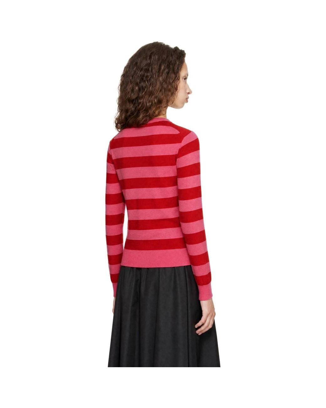 Comme des Garçons Red Wool Jersey Stripe Cardigan